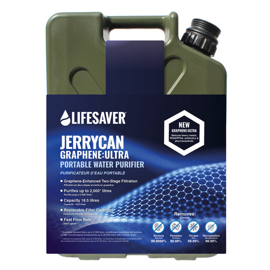 Lifesaver Jerrycan Graphene-Ultra portable water purifier on a white background