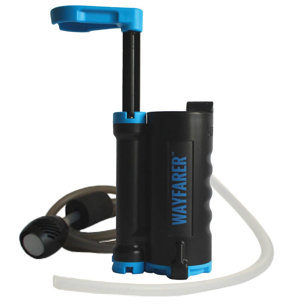 LifeSaver Wayfarer with the pump handle open and the two hoses behind