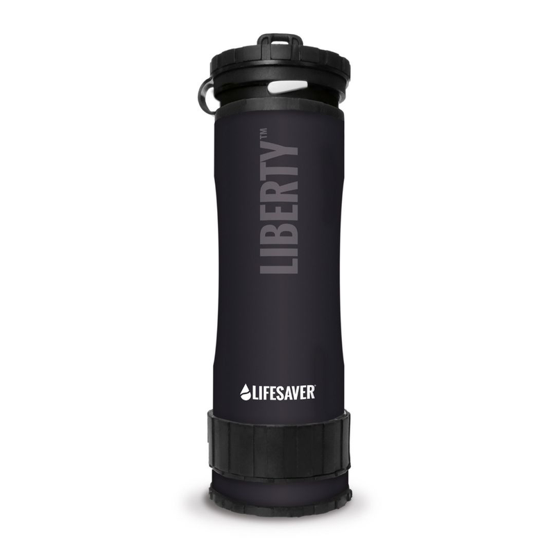 Load image into Gallery viewer, Black Liberty bottle with 'Lifesaver' branding on a white background
