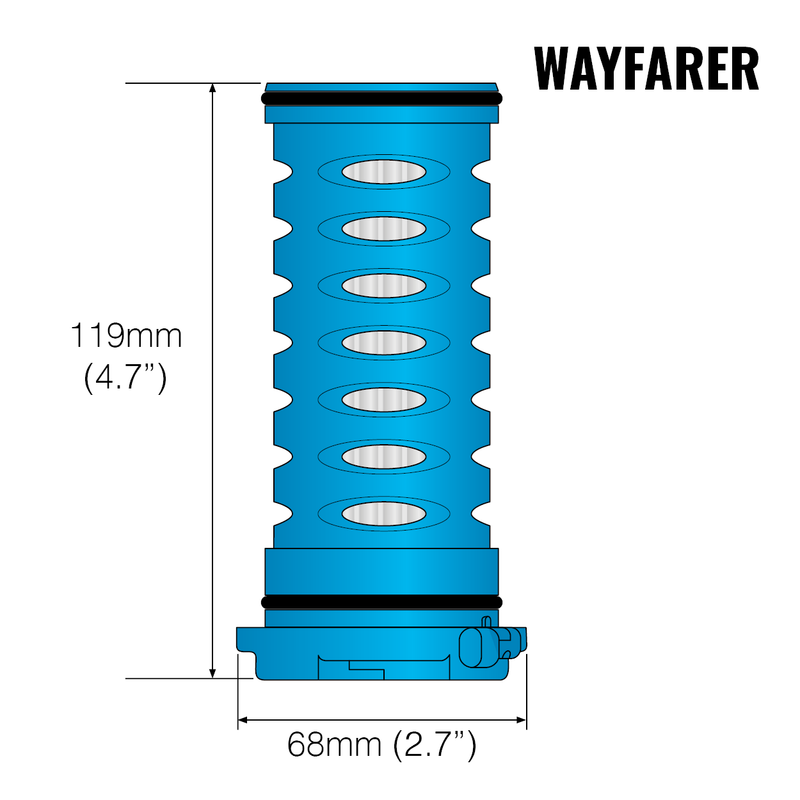 Load image into Gallery viewer, Graphic showing the dimensions of a Wayfarer Filter Cartridge
