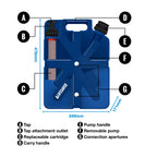 Blue Jerrycan with labeled parts on a white background