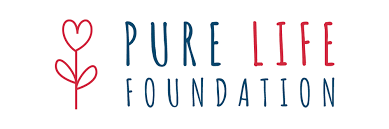 Logo of Pure Life Foundation with a red heart and stem on a white background