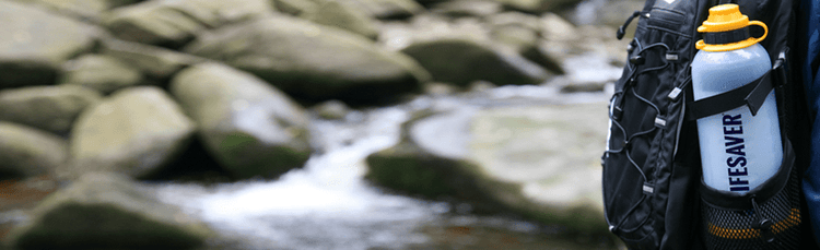 A LifeSaver Bottle in a backpack
